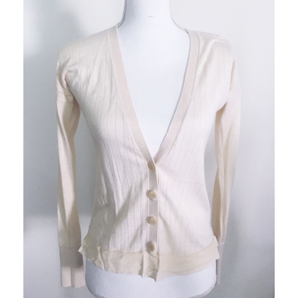Club Monaco Cream Lightweight Cardigan w Silk Hem - Picture 1 of 5
